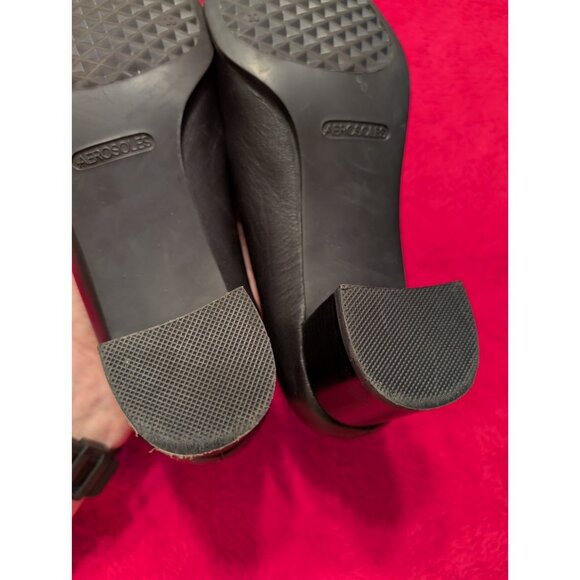 Aerosoles True Blue Loafers Womens 10 B Black Leather Contrast Stitch Block Heel - Picture 8 of 9